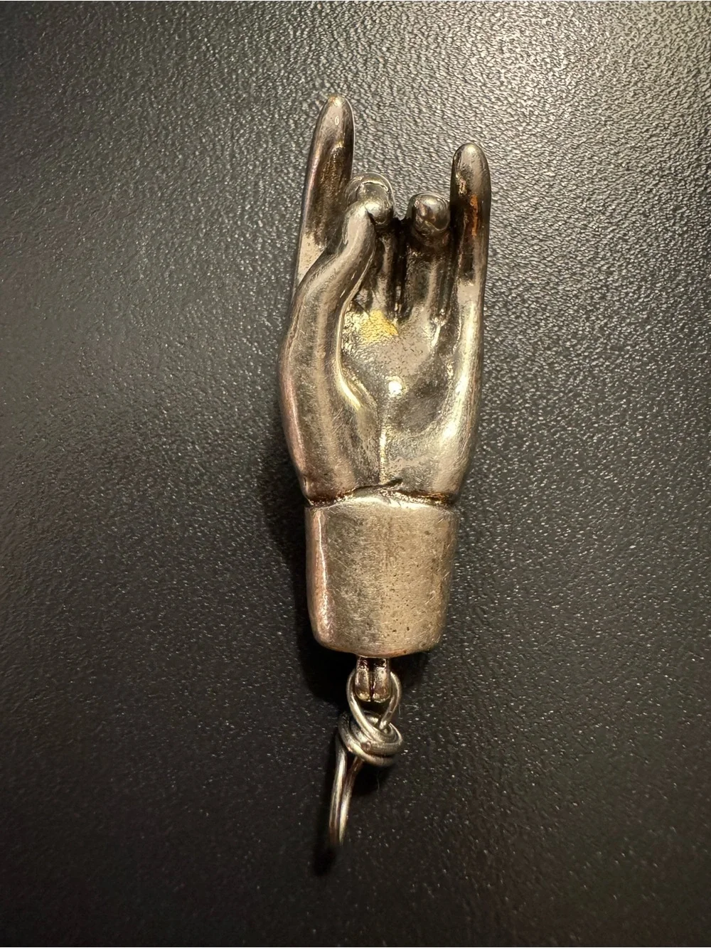 Heavy Sculptural I Love You ASL Hand Pendant Silver Tone 2”